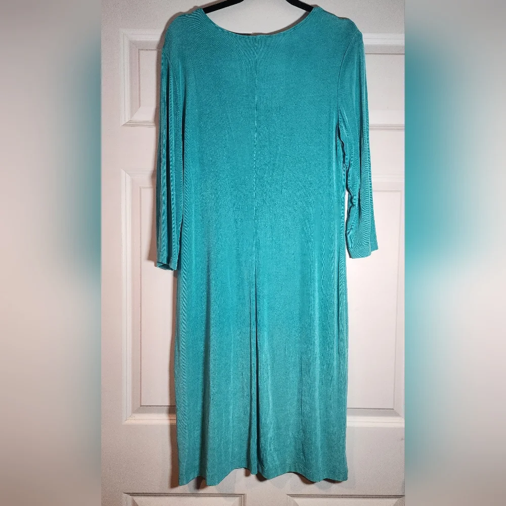 Slinky Brand Aqua Blue Super Stretchy 3/4 Sleeve Midi Dress M